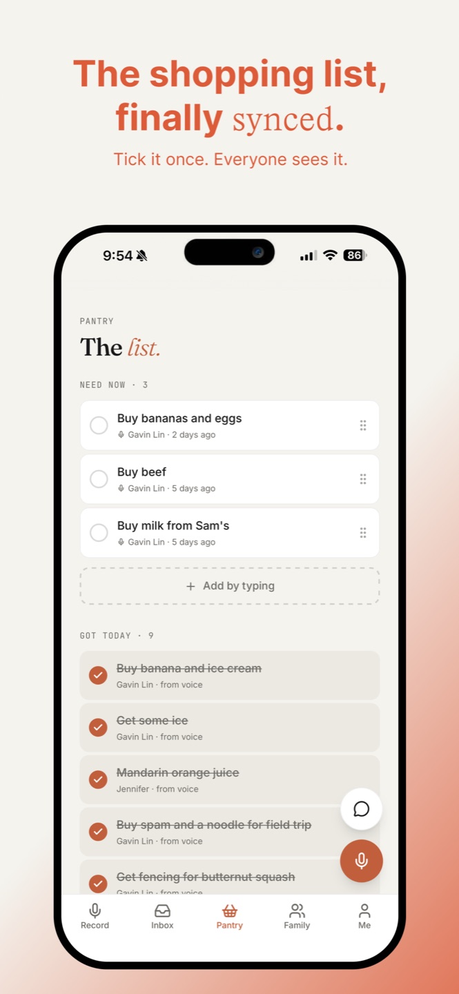 The shopping list, finally synced.